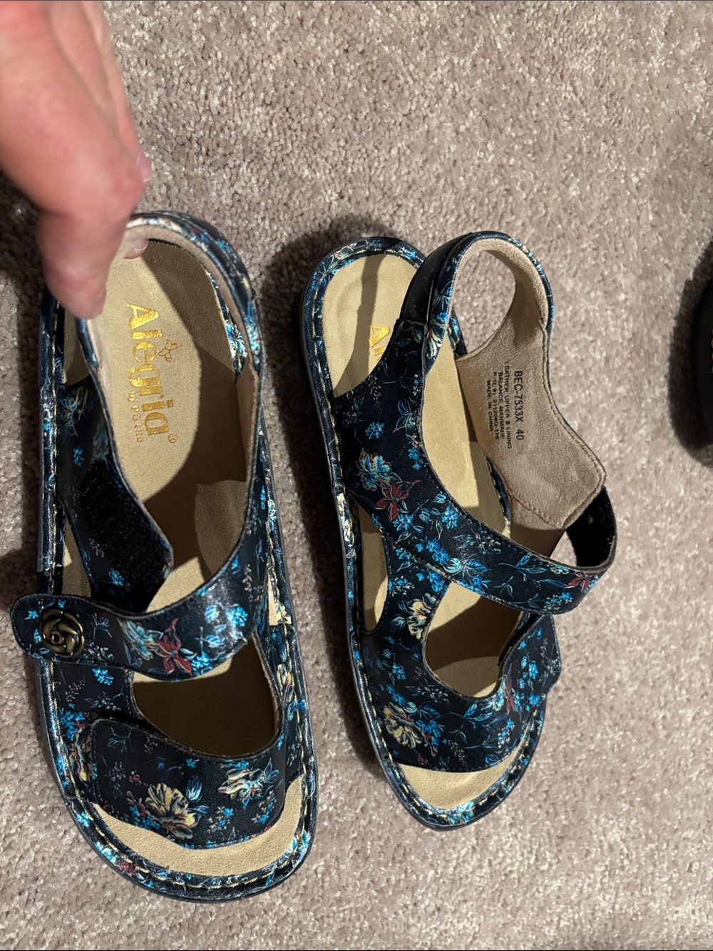 Alegria Blue Floral Adjustable Sandals